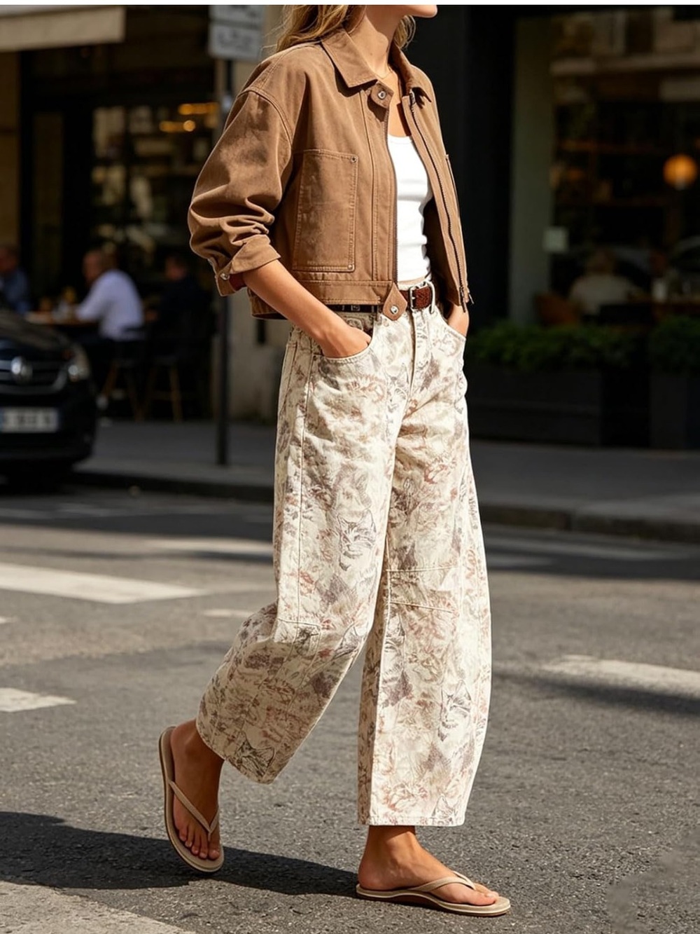 Free People We The Free Good Luck Barrel Jeans Cat Camo Print Cream sz 27 - Picture 14 of 16